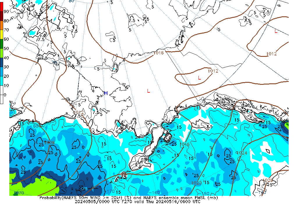 NAEFS 270 Hour Prob 10m Wind >= 20kt image