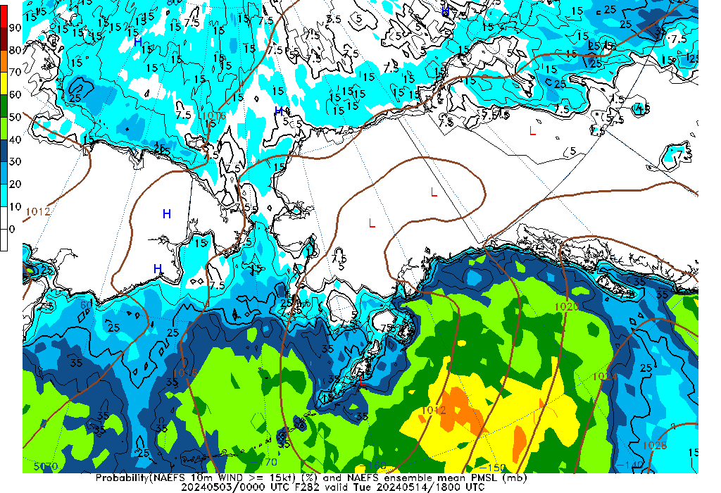 NAEFS 282 Hour Prob 10m Wind >= 15kt image