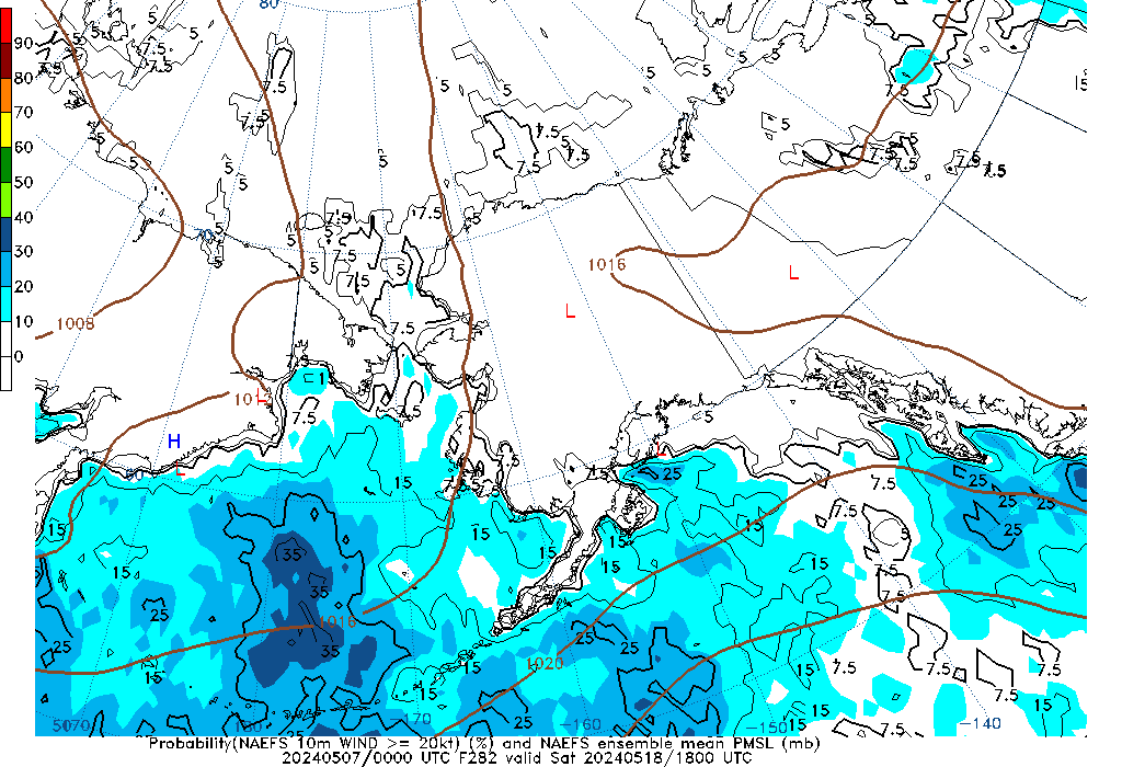 NAEFS 282 Hour Prob 10m Wind >= 20kt image