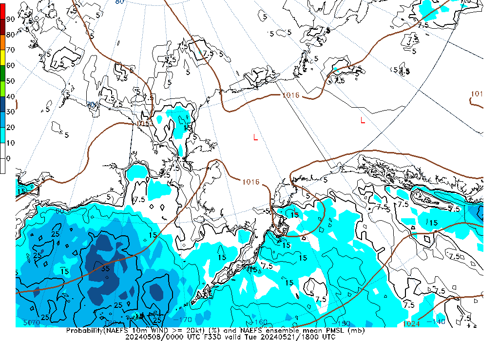 NAEFS 330 Hour Prob 10m Wind >= 20kt image