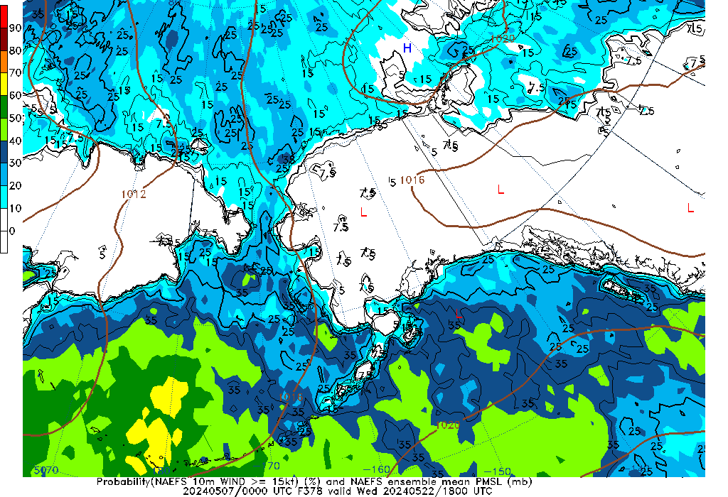 NAEFS 378 Hour Prob 10m Wind >= 15kt image