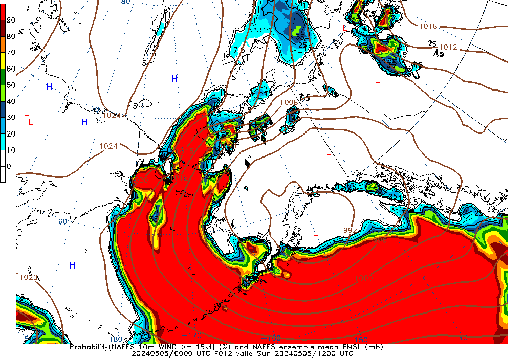 NAEFS 012 Hour Prob 10m Wind >= 15kt image