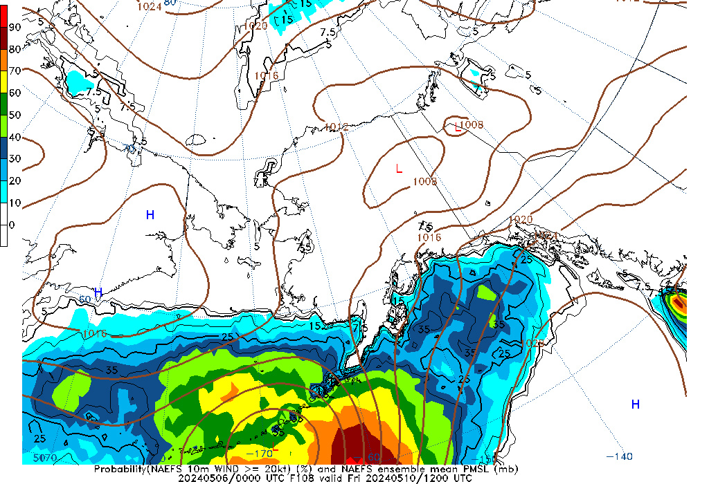 NAEFS 108 Hour Prob 10m Wind >= 20kt image