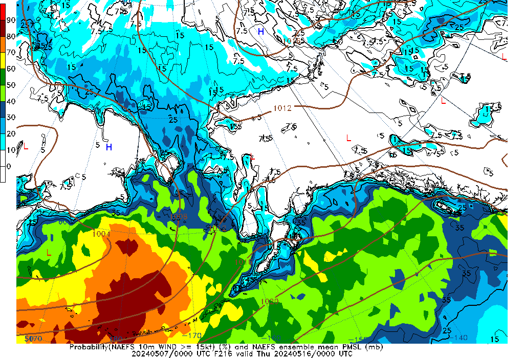 NAEFS 216 Hour Prob 10m Wind >= 15kt image