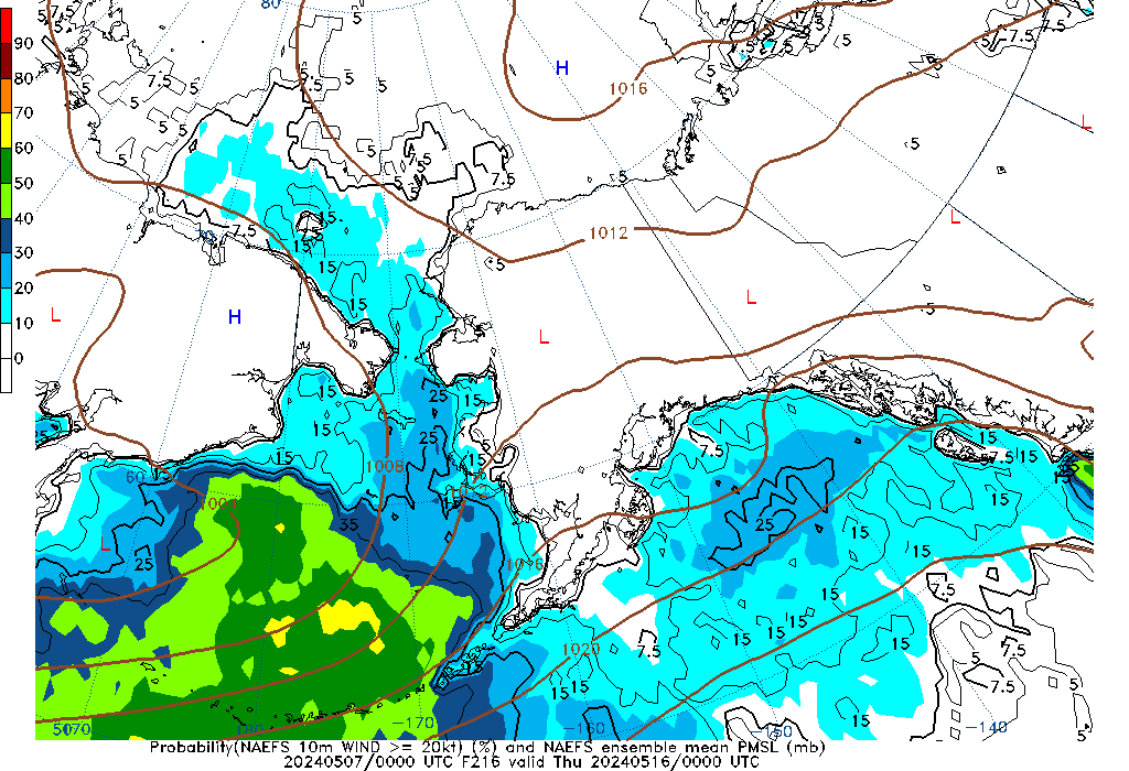 NAEFS 216 Hour Prob 10m Wind >= 20kt image