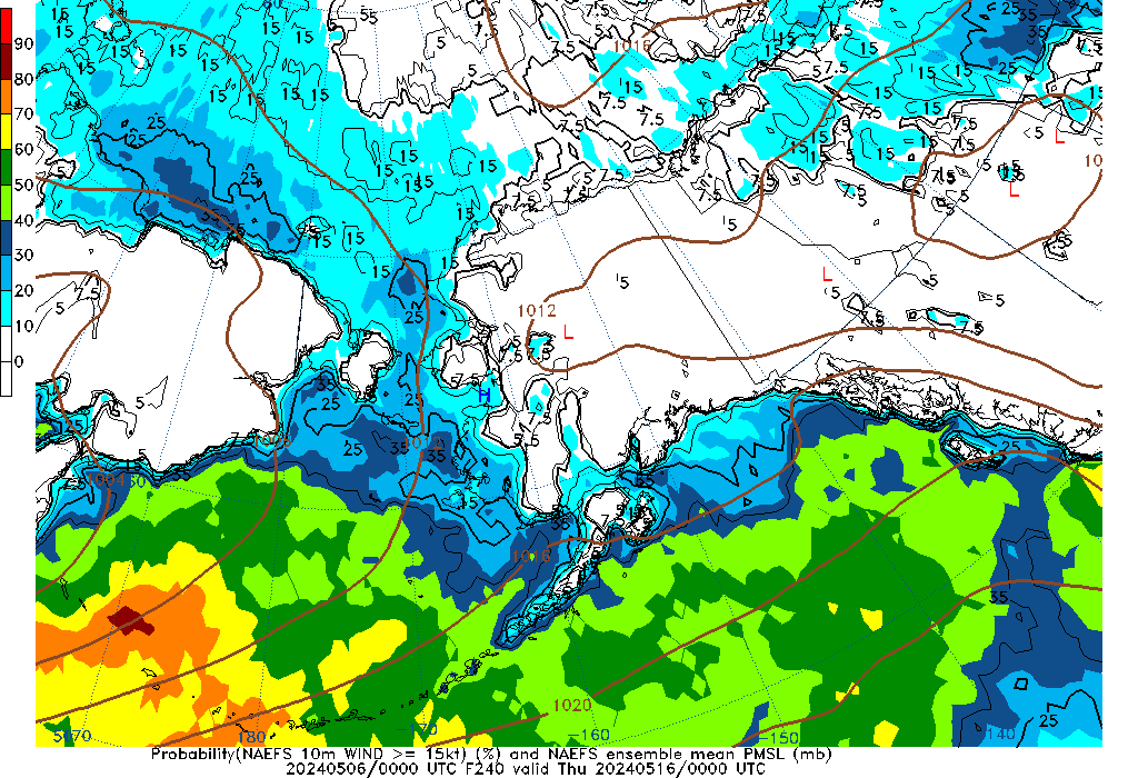 NAEFS 240 Hour Prob 10m Wind >= 15kt image