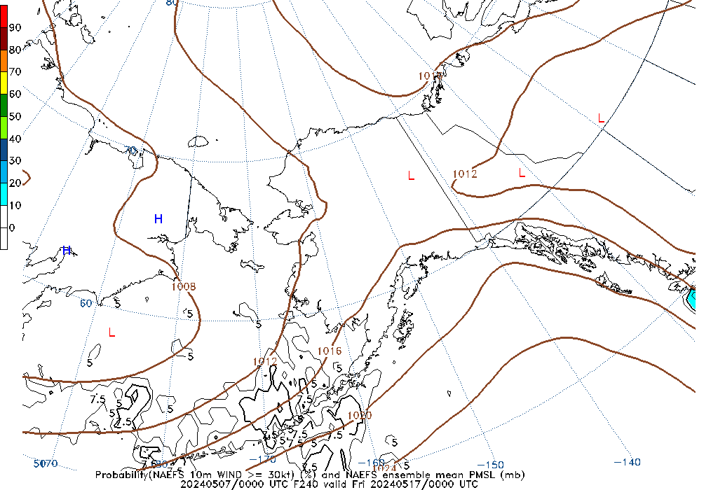 NAEFS 240 Hour Prob 10m Wind >= 30kt image