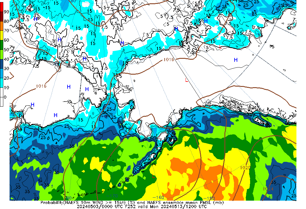 NAEFS 252 Hour Prob 10m Wind >= 15kt image