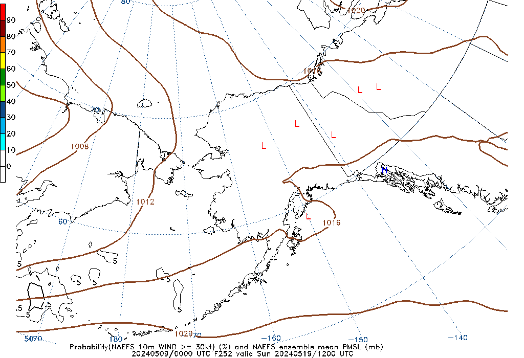 NAEFS 252 Hour Prob 10m Wind >= 30kt image