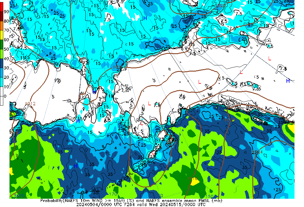 NAEFS 264 Hour Prob 10m Wind >= 15kt image