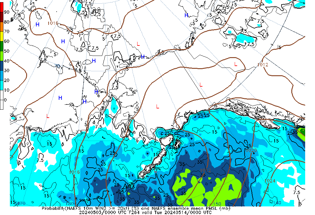 NAEFS 264 Hour Prob 10m Wind >= 20kt image