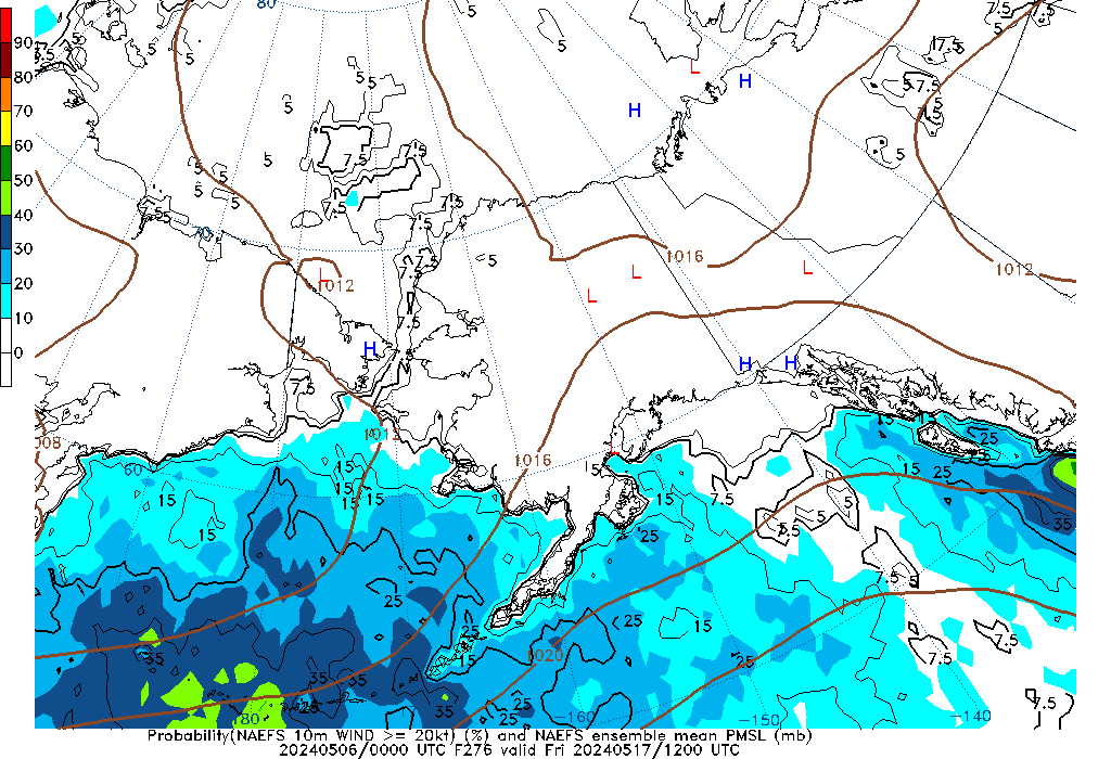 NAEFS 276 Hour Prob 10m Wind >= 20kt image