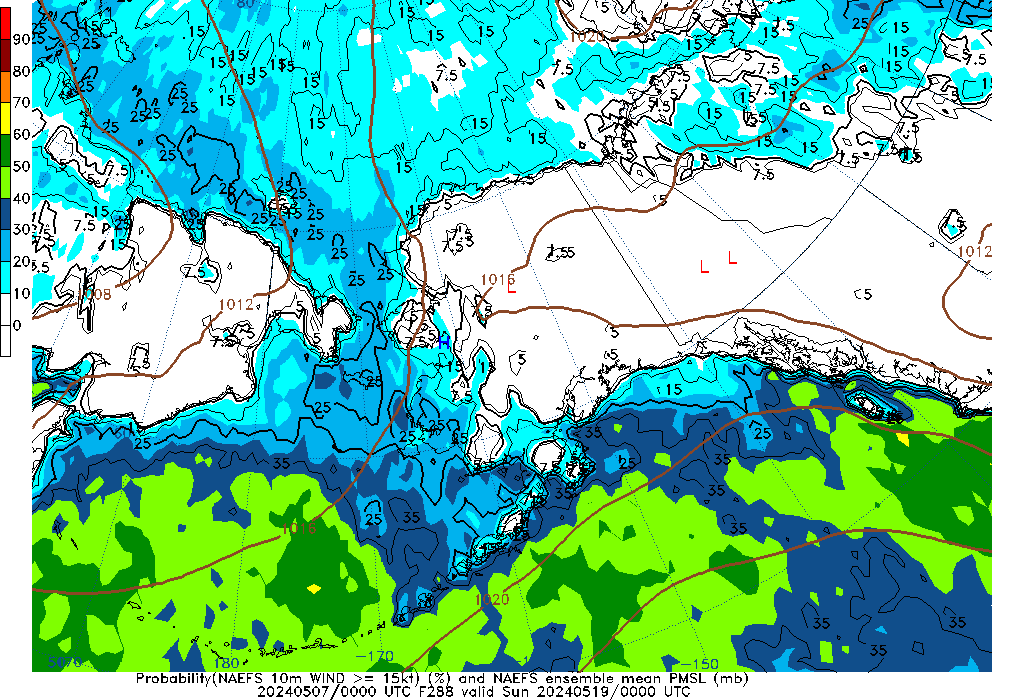 NAEFS 288 Hour Prob 10m Wind >= 15kt image