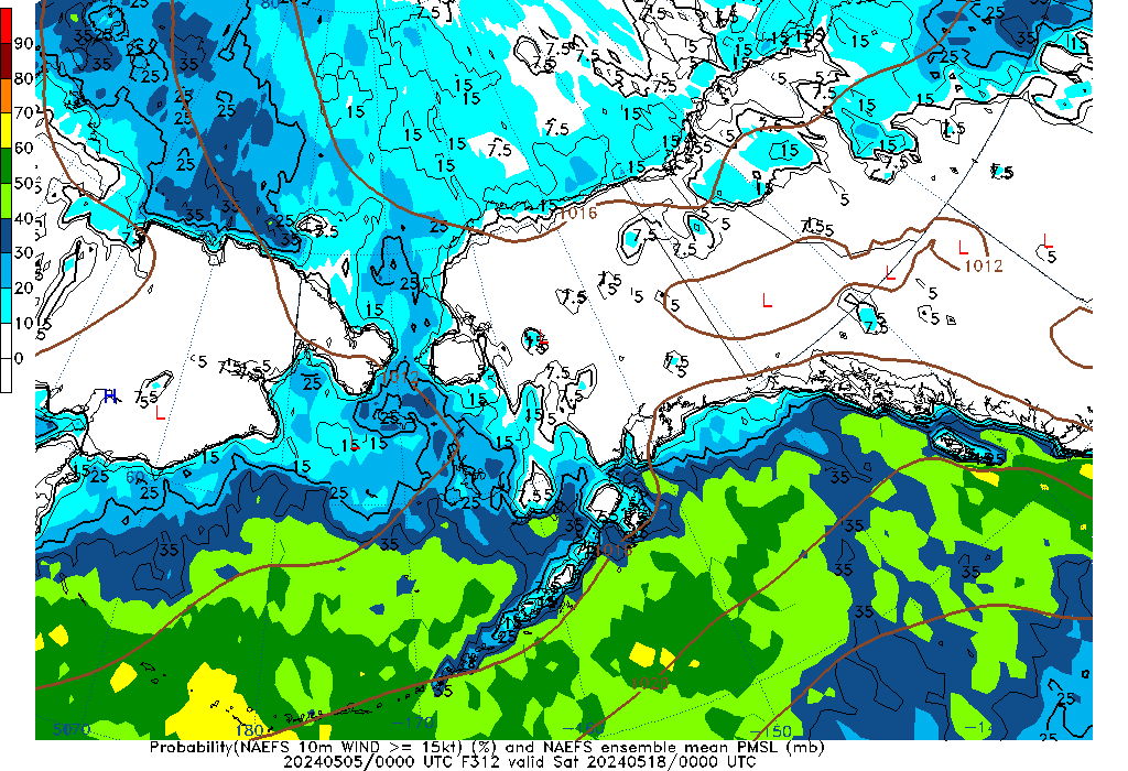 NAEFS 312 Hour Prob 10m Wind >= 15kt image