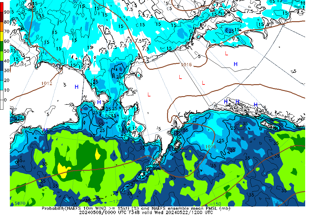 NAEFS 348 Hour Prob 10m Wind >= 15kt image