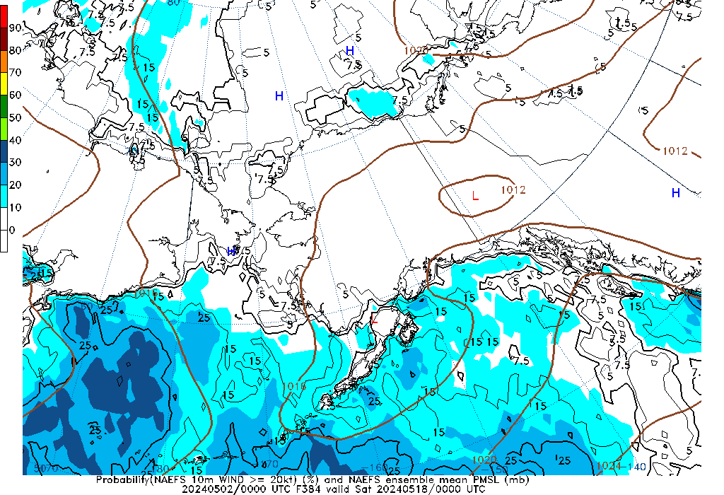 NAEFS 384 Hour Prob 10m Wind >= 20kt image