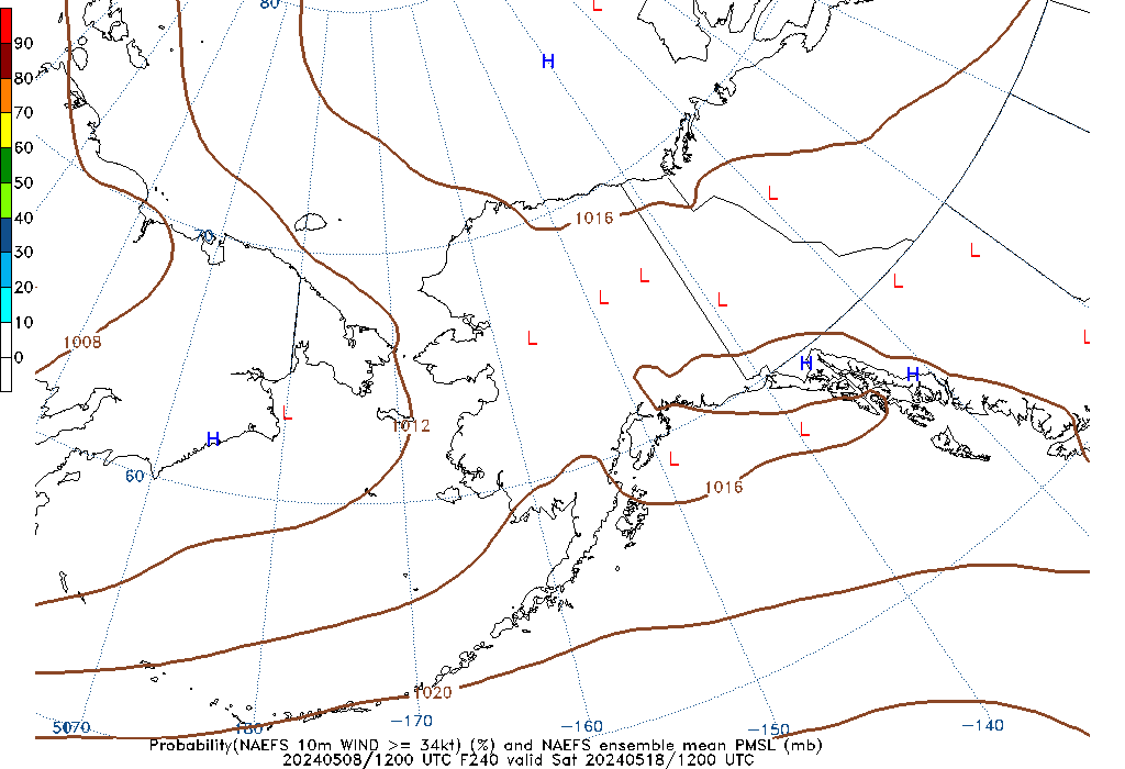 NAEFS 240 Hour Prob 10m Wind >= 34kt image