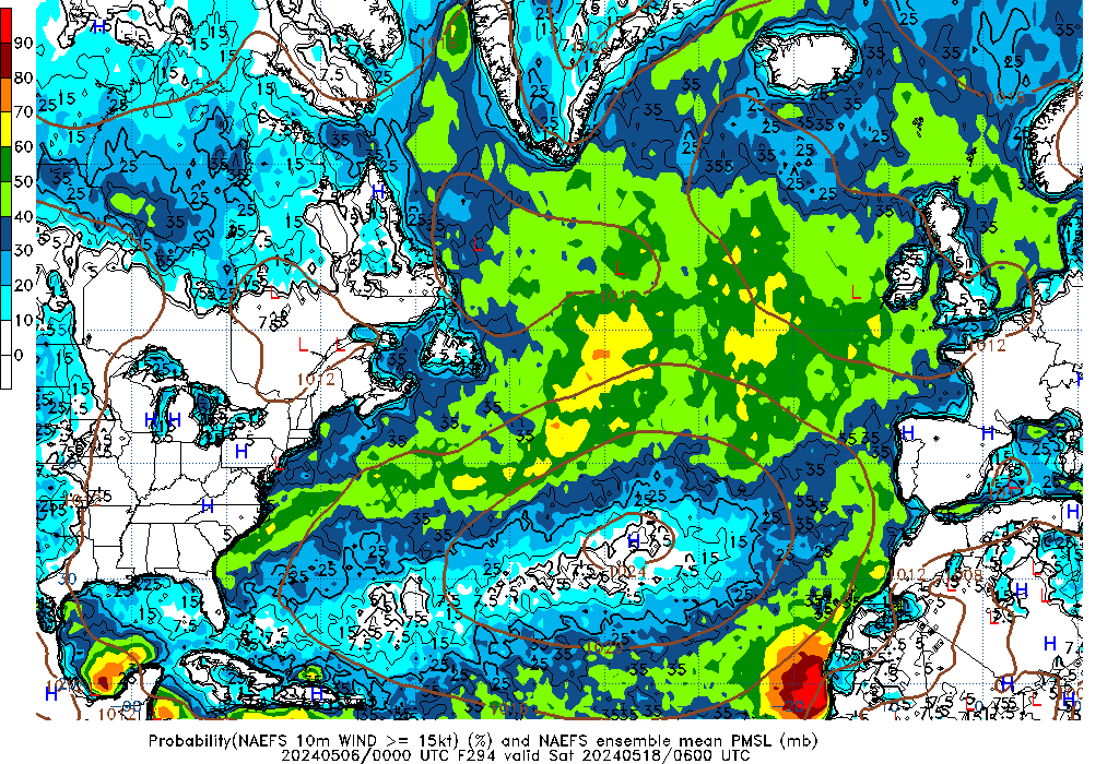 NAEFS 294 Hour Prob 10m Wind >= 15kt image