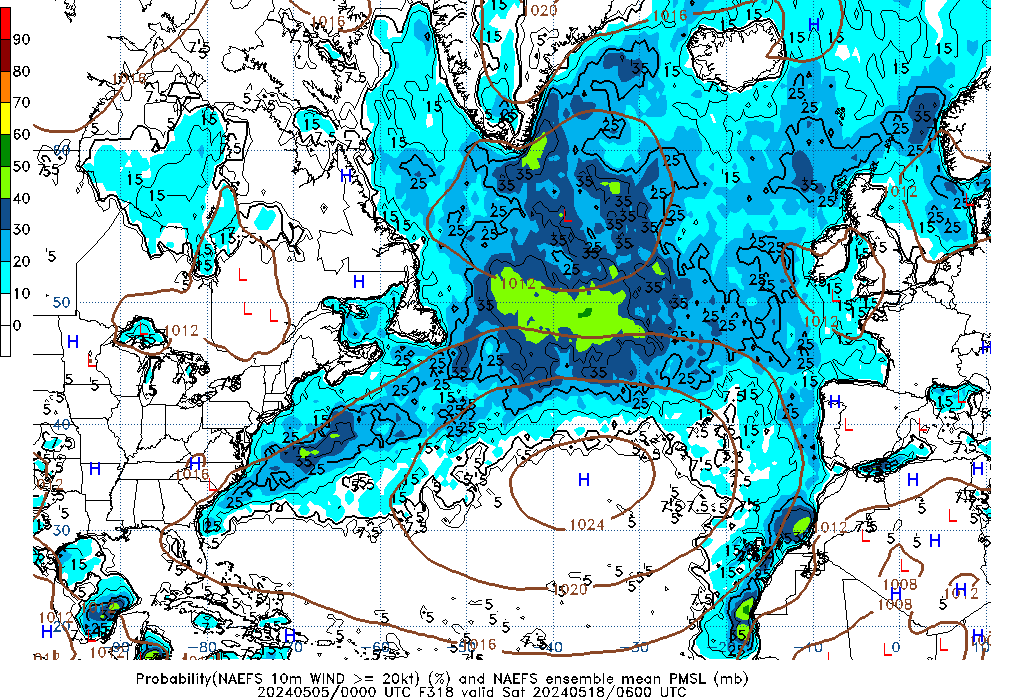 NAEFS 318 Hour Prob 10m Wind >= 20kt image