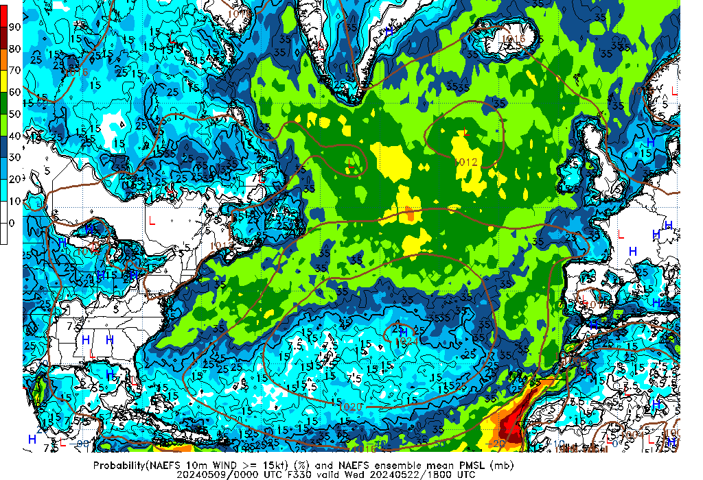 NAEFS 330 Hour Prob 10m Wind >= 15kt image