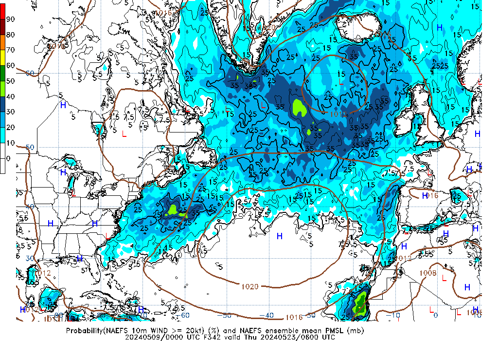 NAEFS 342 Hour Prob 10m Wind >= 20kt image