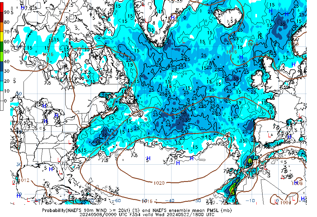 NAEFS 354 Hour Prob 10m Wind >= 20kt image