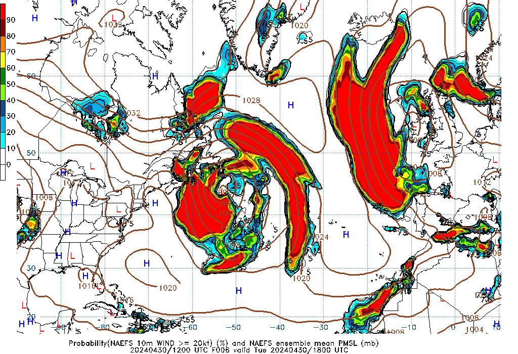 NAEFS 006 Hour Prob 10m Wind >= 20kt image