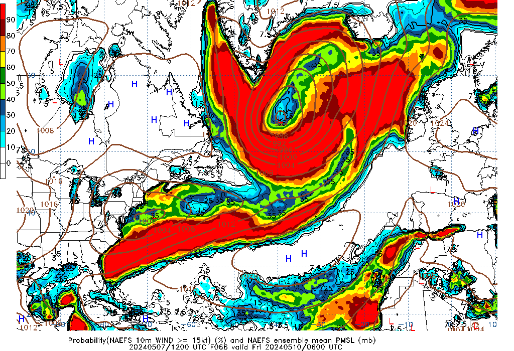 NAEFS 066 Hour Prob 10m Wind >= 15kt image