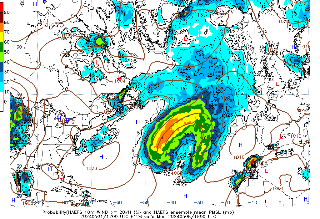 NAEFS 126 Hour Prob 10m Wind >= 20kt image