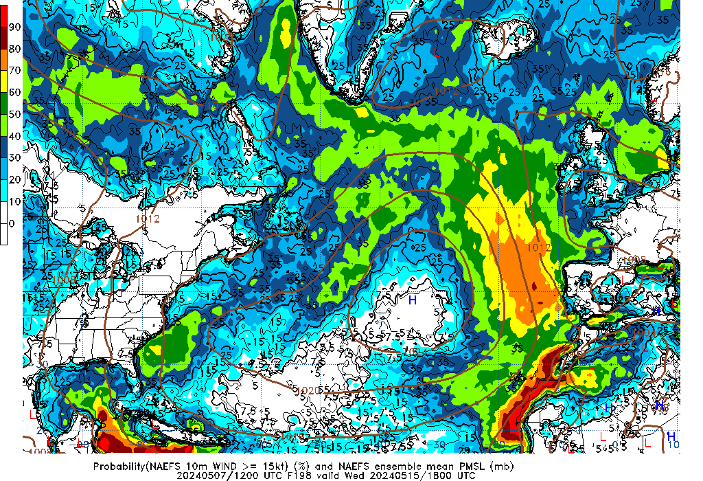 NAEFS 198 Hour Prob 10m Wind >= 15kt image