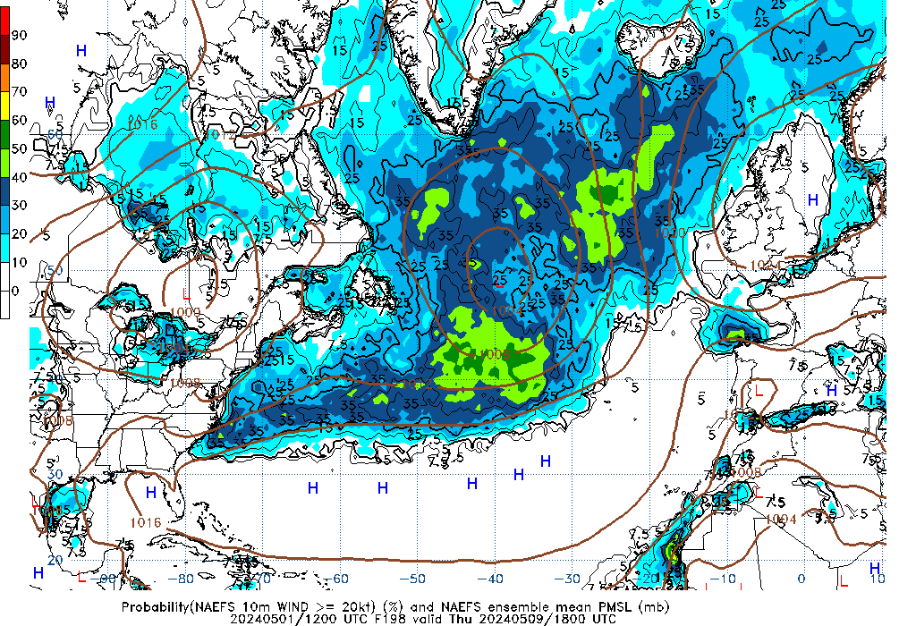 NAEFS 198 Hour Prob 10m Wind >= 20kt image