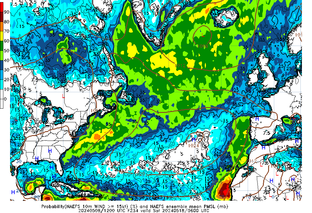 NAEFS 234 Hour Prob 10m Wind >= 15kt image