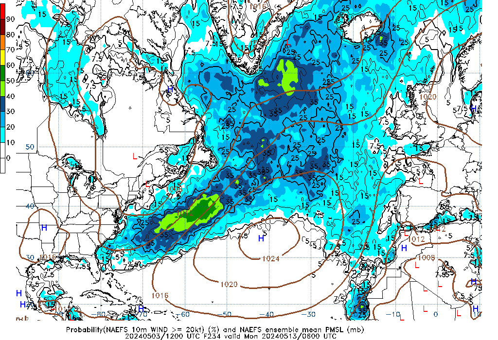 NAEFS 234 Hour Prob 10m Wind >= 20kt image