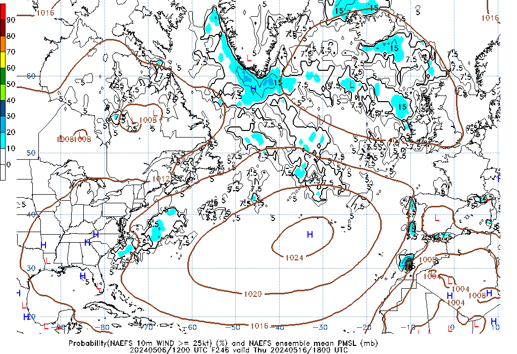 NAEFS 246 Hour Prob 10m Wind >= 25kt image