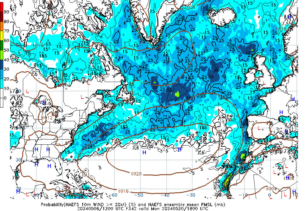 NAEFS 342 Hour Prob 10m Wind >= 20kt image