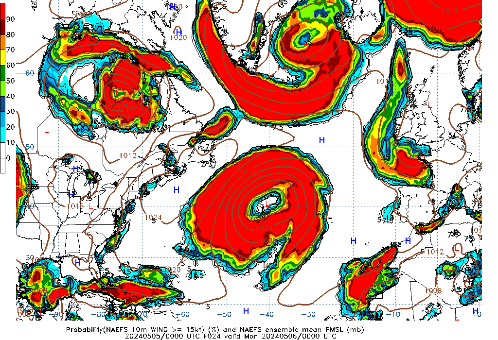 NAEFS 024 Hour Prob 10m Wind >= 15kt image