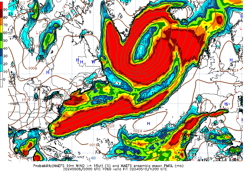 NAEFS 060 Hour Prob 10m Wind >= 15kt image
