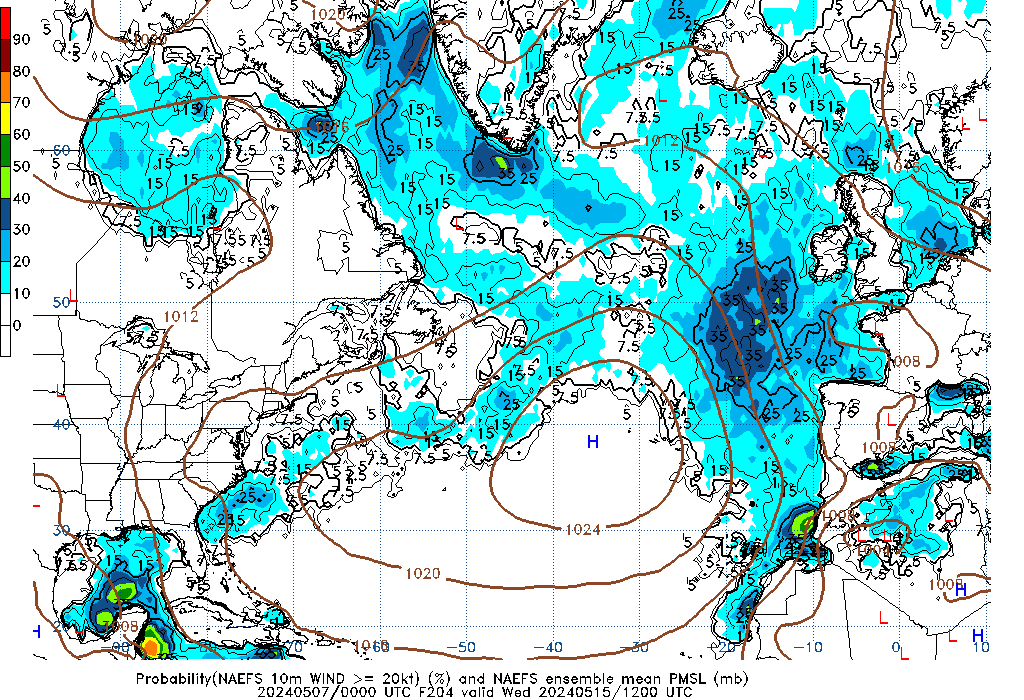 NAEFS 204 Hour Prob 10m Wind >= 20kt image