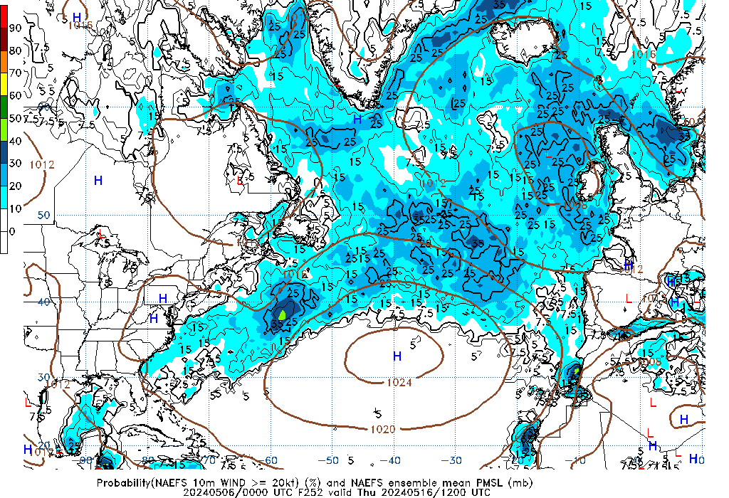 NAEFS 252 Hour Prob 10m Wind >= 20kt image