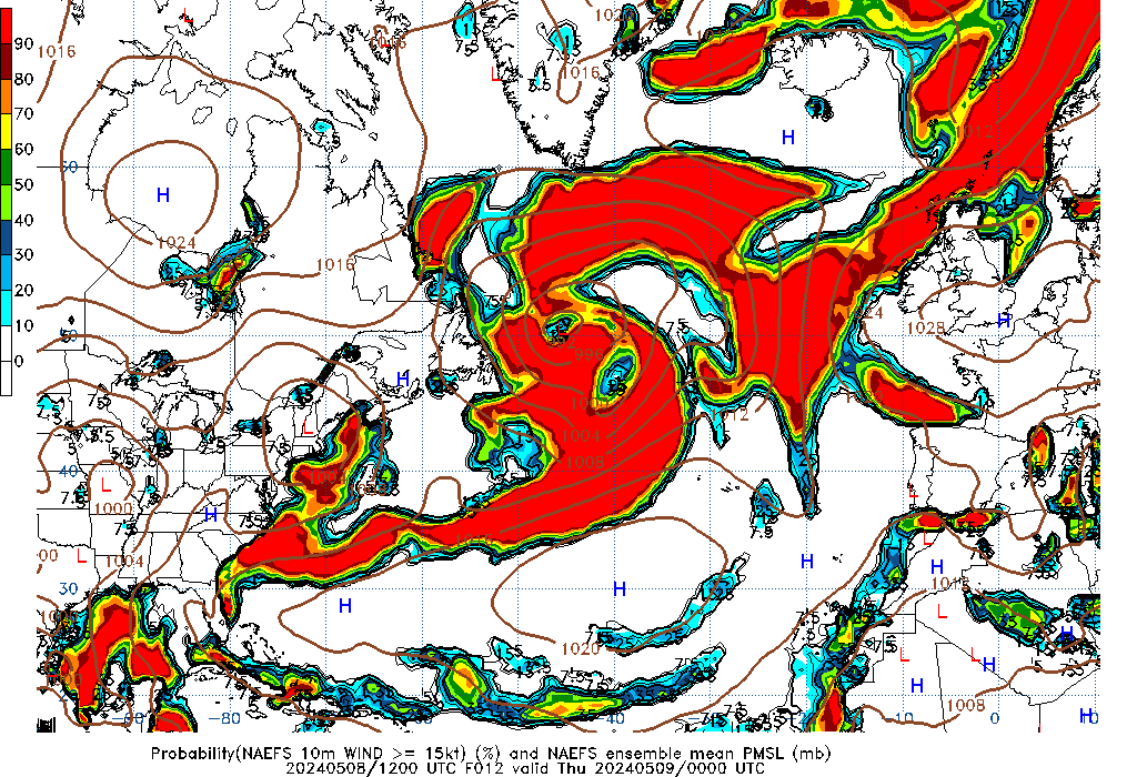 NAEFS 012 Hour Prob 10m Wind >= 15kt image