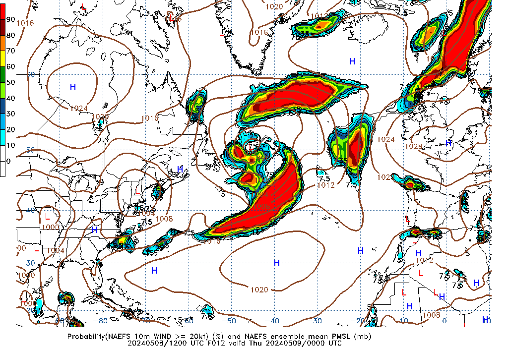 NAEFS 012 Hour Prob 10m Wind >= 20kt image