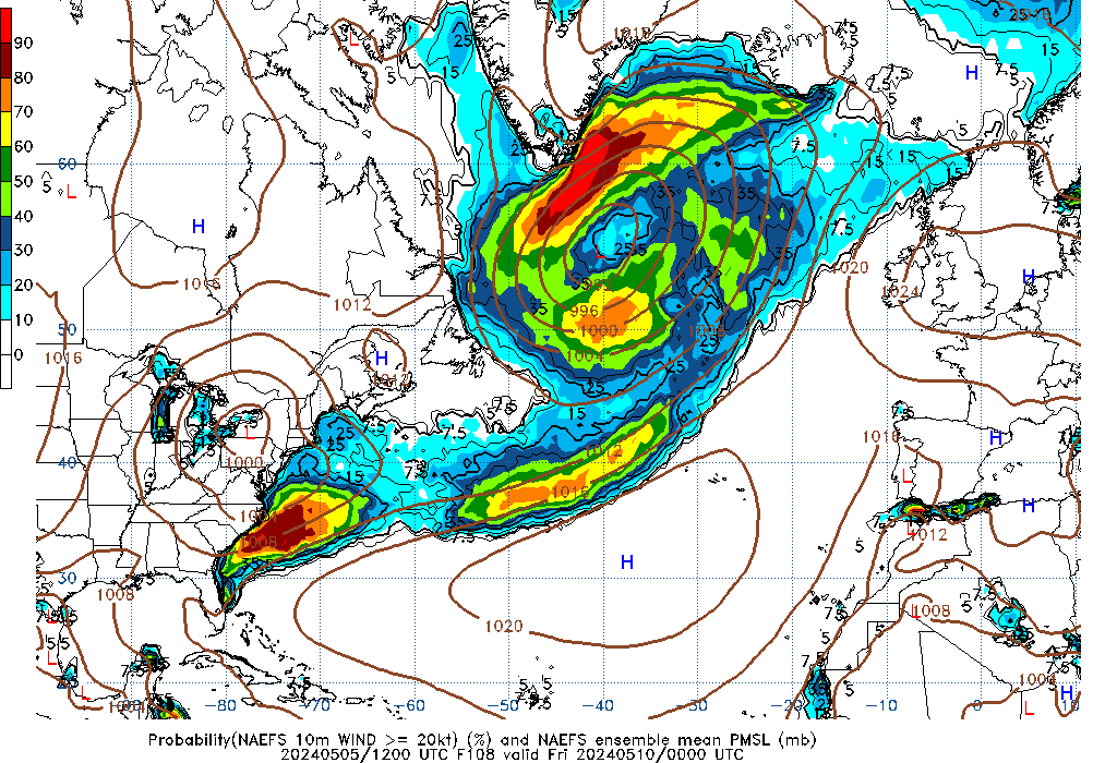 NAEFS 108 Hour Prob 10m Wind >= 20kt image