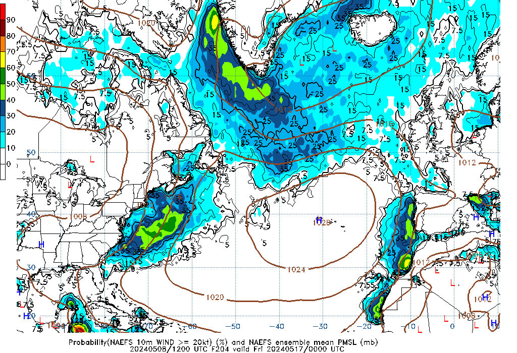 NAEFS 204 Hour Prob 10m Wind >= 20kt image