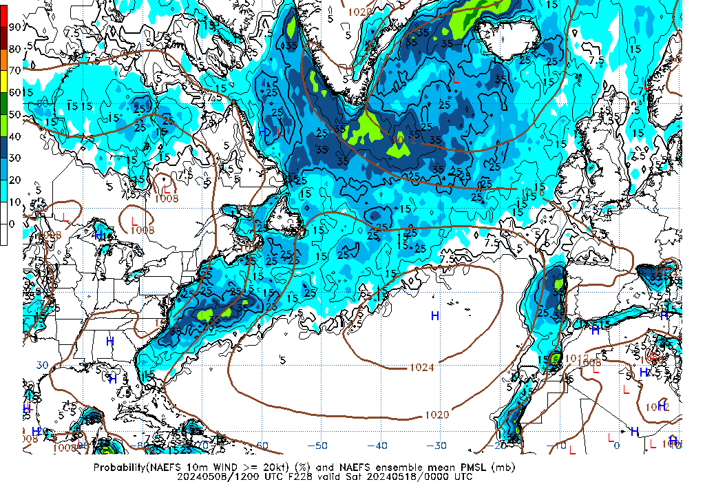 NAEFS 228 Hour Prob 10m Wind >= 20kt image