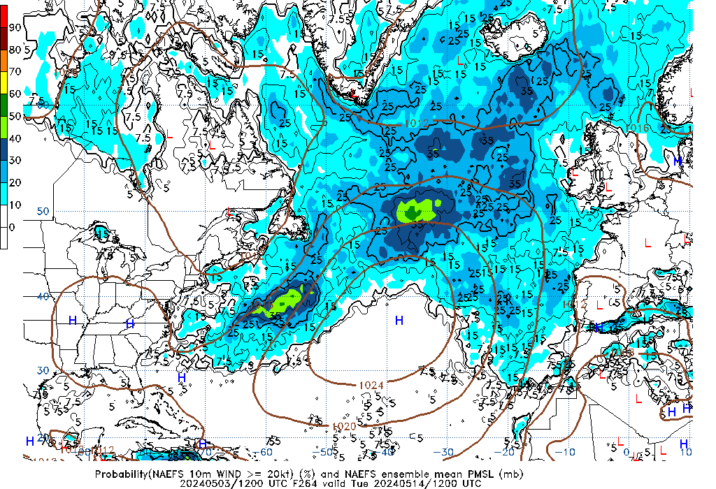 NAEFS 264 Hour Prob 10m Wind >= 20kt image
