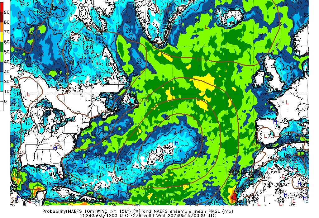 NAEFS 276 Hour Prob 10m Wind >= 15kt image
