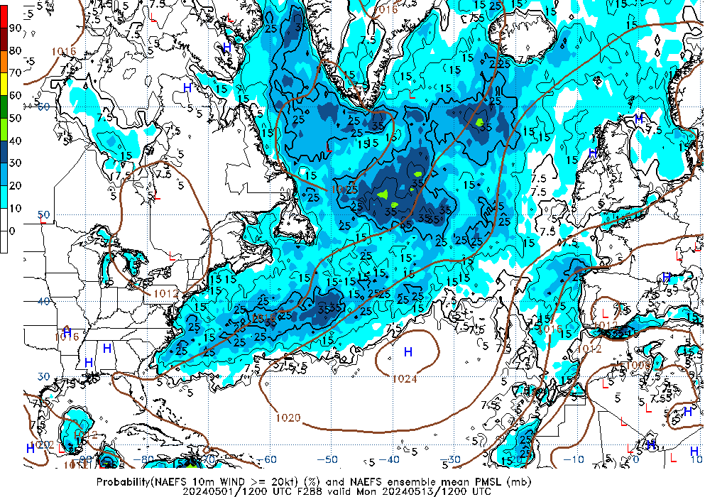 NAEFS 288 Hour Prob 10m Wind >= 20kt image