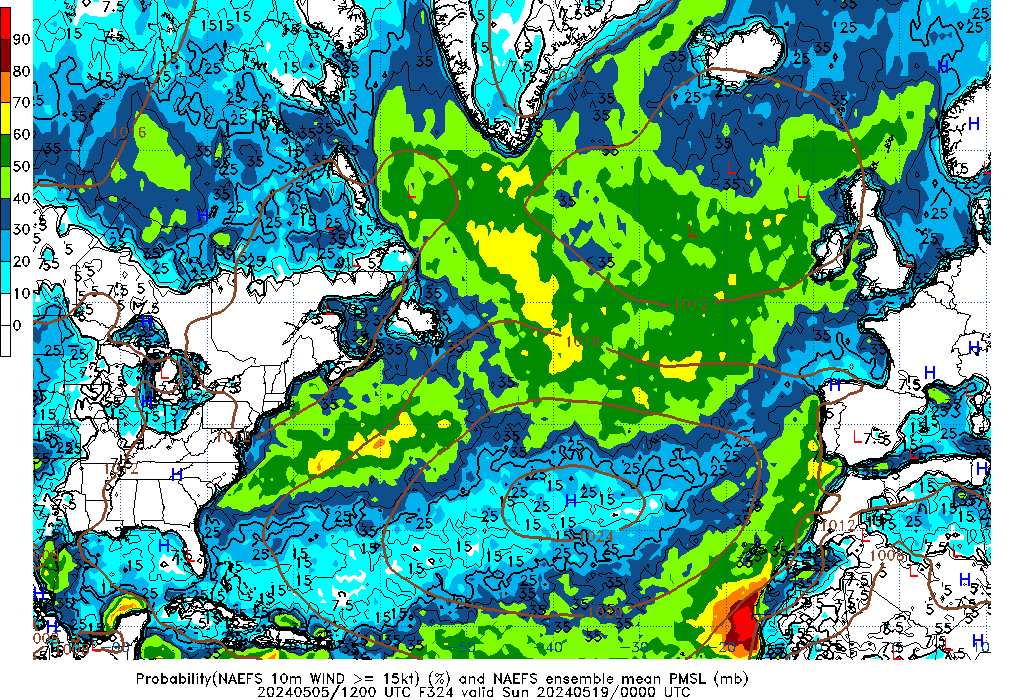 NAEFS 324 Hour Prob 10m Wind >= 15kt image