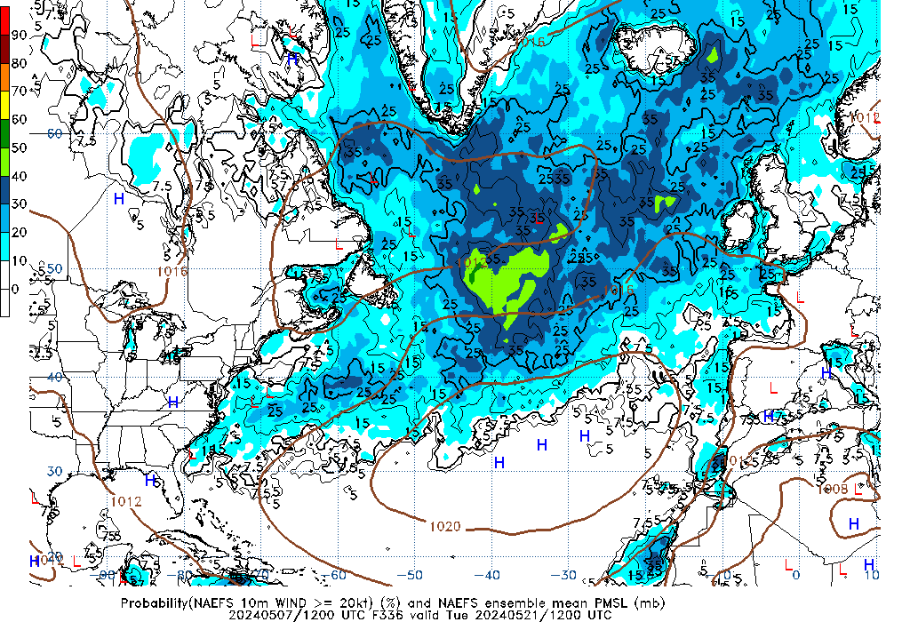 NAEFS 336 Hour Prob 10m Wind >= 20kt image