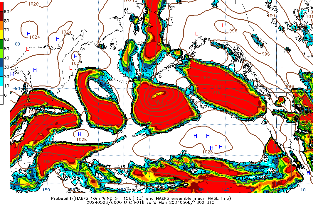 NAEFS 018 Hour Prob 10m Wind >= 15kt image